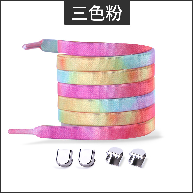 Picture of Widened 8MM Tie-Dye Elastic Tie-Free Shoelace Press Buckle Children's Tie-Free Elastic Step-in White Shoe sneaker