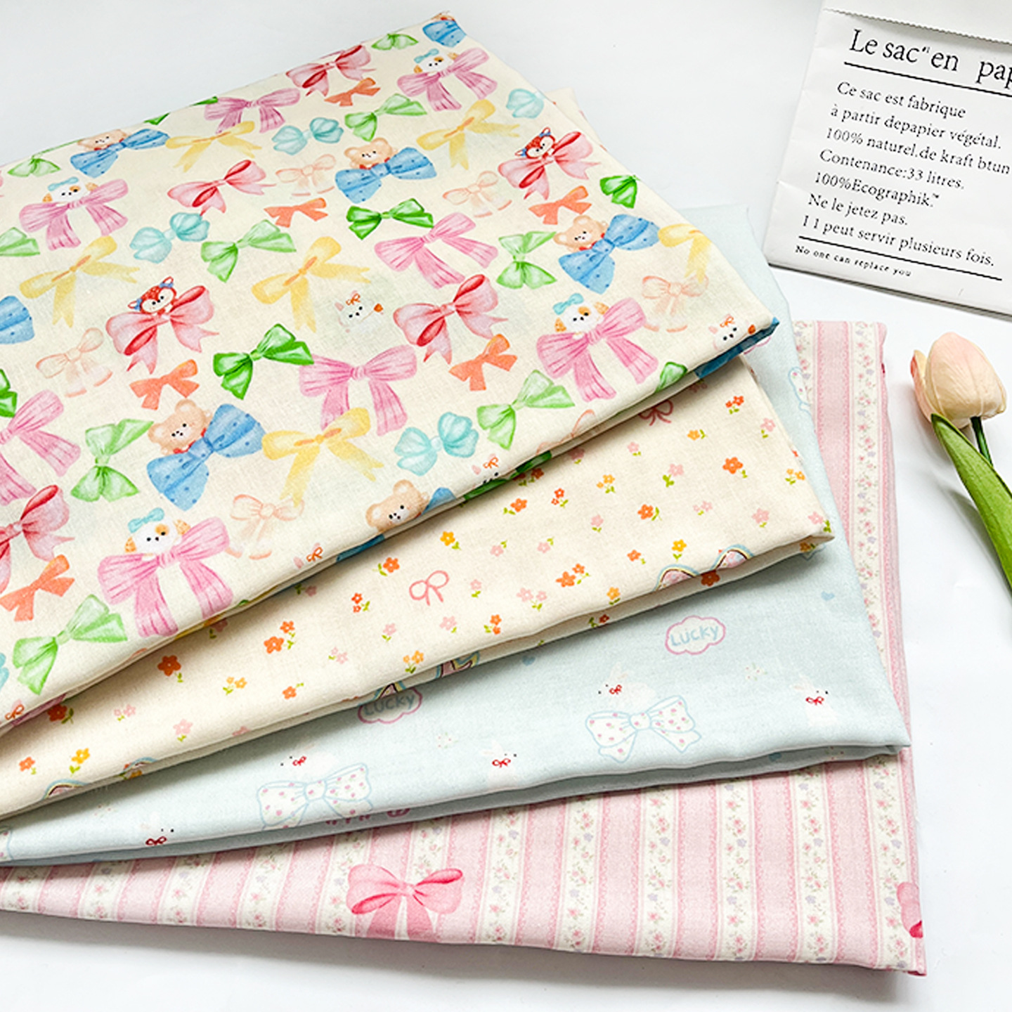 Bamboo Fiber Gauze Bow Series Baby Summer Anti-Mosquito Pants Clothing Home Clothes Saliva Towel Bath Towel Fabric
