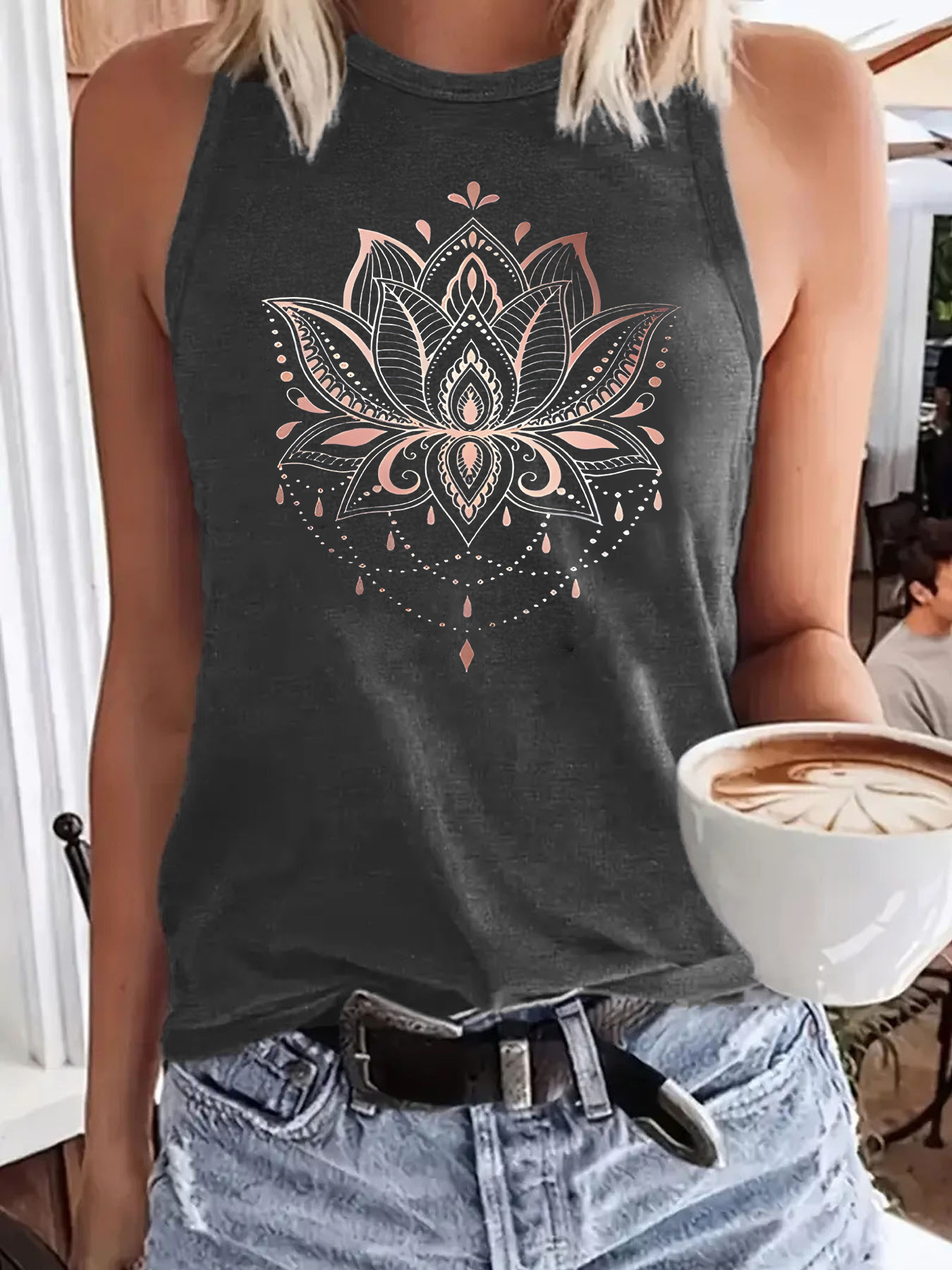 Cross-border European and American women's vests, versatile and comfortable, lotus print soft vests wholesale