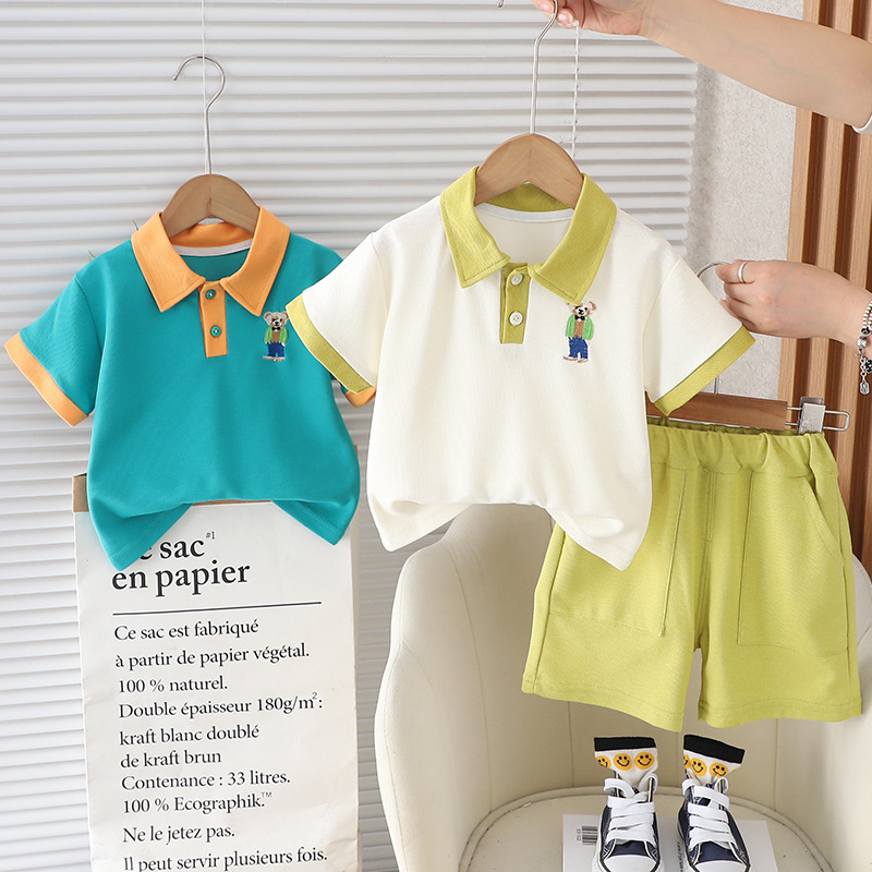 Picture of Boys Summer Short-sleeved Suit New Korean Style Handsome Boys Summer Chest Collar Bear Short-sleeved Suit