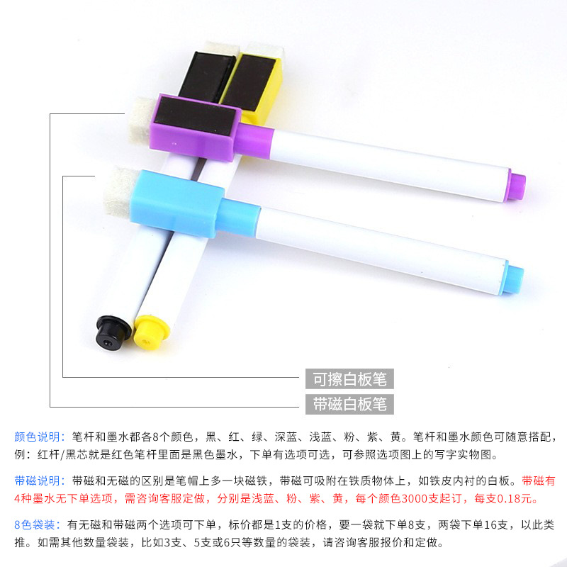Picture of Factory Direct Sales Whiteboard Pens, Colorful Black Core Teacher Writing Pens, Watercolor Pens, Eco-Friendly Magnetic Drawing Pens, Children's Erasable Pens