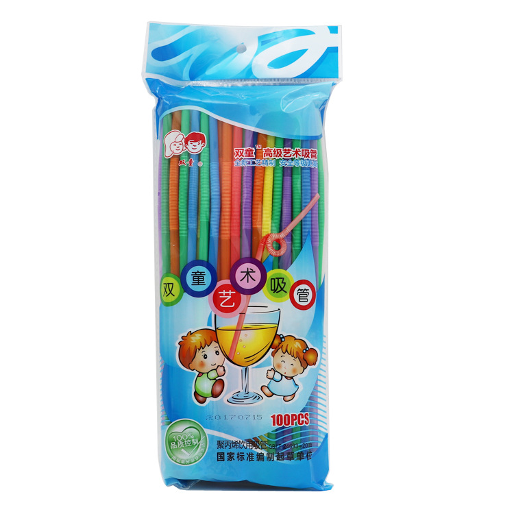 Picture of Seconds Amoy color art straw 8 color clear 100 PCs/pack disposable plastic creative bendable straw 6*260mm