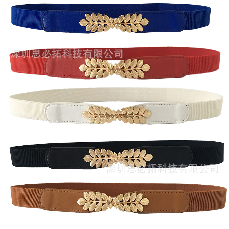 Matching Dress Fashion Women's Thin Belt Leaf Elastic Elastic Belt All-match Women's Wide Belt