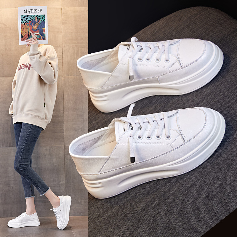 New genuine leather White shoes women's casual lightweight height increasing women's shoes trendy women's single shoes breathable skate shoes flat shoes