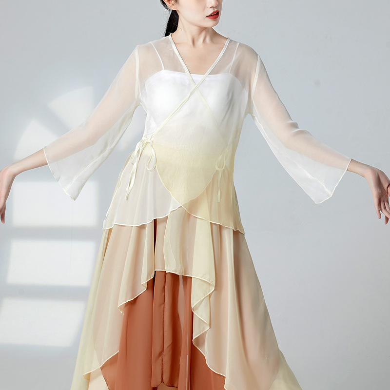Picture of Body Body Rhyme Gradual Yarn Clothing Chinese Dance Elegant Top Women's Performance Clothing Practice Clothing Cardigan Classical Dance Clothing