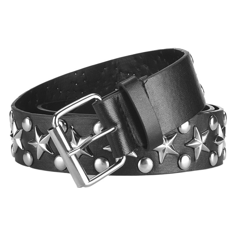 European and American Five Corner Star Rivet Wide Belt Air Eye Decoration All-match Pin Buckle Belt Men and Women Punk Style Trouser Belt