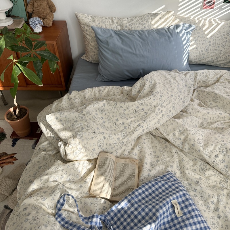 Picture of Small fresh pastoral style cotton bed four-piece set cotton bed sheet quilt cover quilt cover bed hat dormitory three-piece set