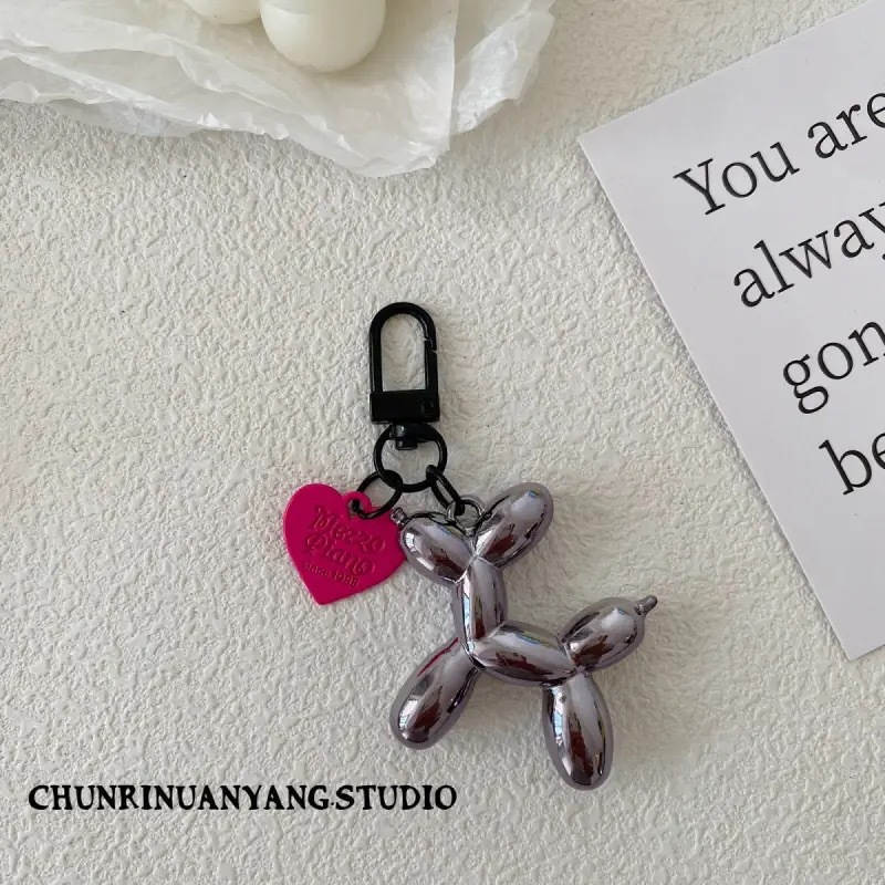 Picture of Dopamine Rose Red with Black Keychain Pendant Female Internet Celebrity High-End Niche Handmade Balloon Dog Bag Pendant Versatile