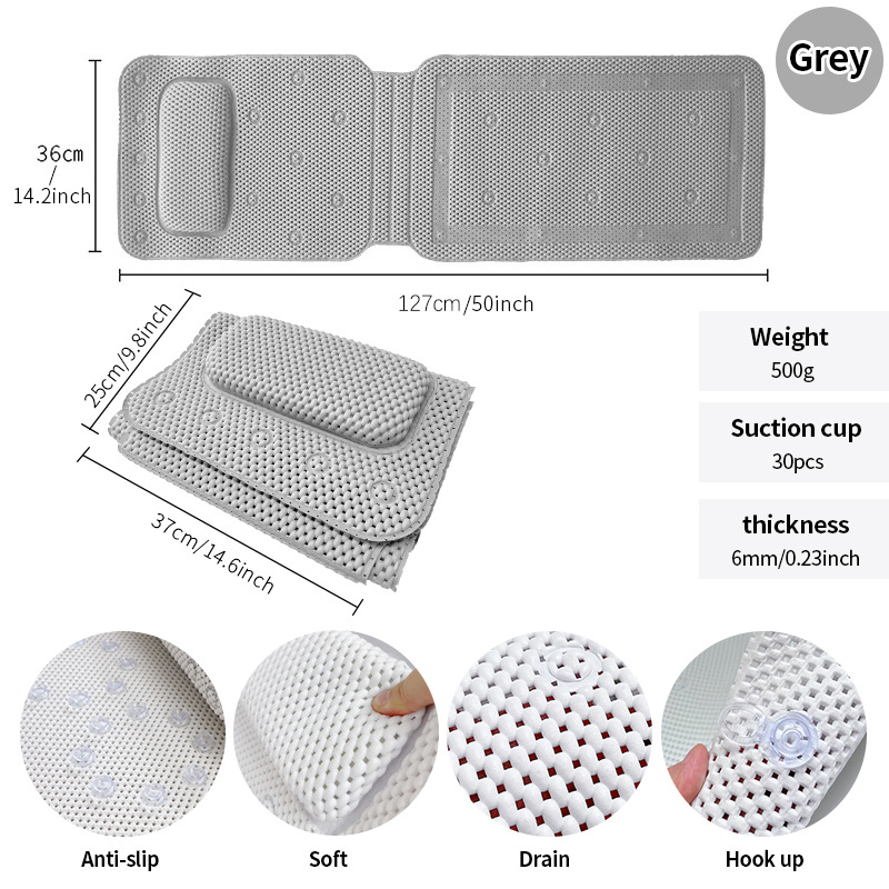 Picture of PVC Bathroom Bath Mat Non-Slip Anti-Drop-Resistant Bath with Suction Cup Household SPA Bath with Pillow Backrest Bath Mat