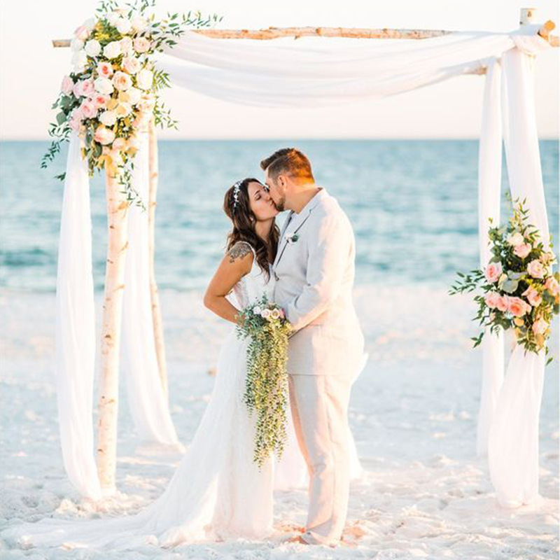 Picture of Cross-Border Popular Wedding Forest Lawn Outdoor Arch Decoration Wedding Arrangement Curtain Pearl Chiffon Gauze Curtain