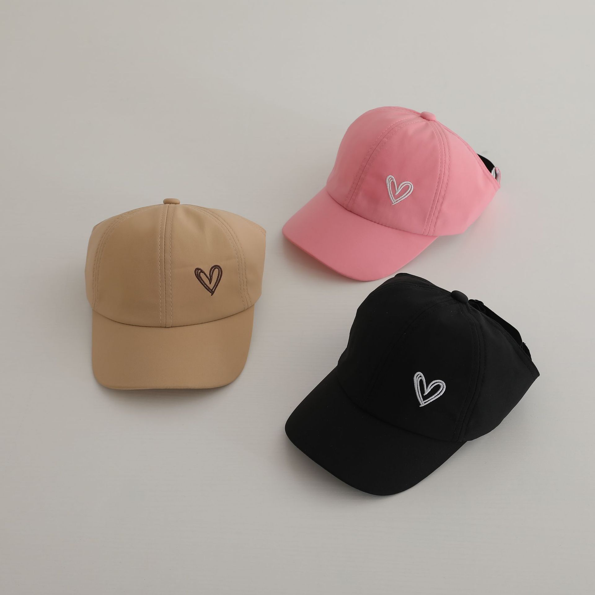 Picture of Embroidered Baby Hat Summer Thin Big Brim Sunshade Sun Protection Pony Tail Half-Hallot Cap Girls Baseball Cap