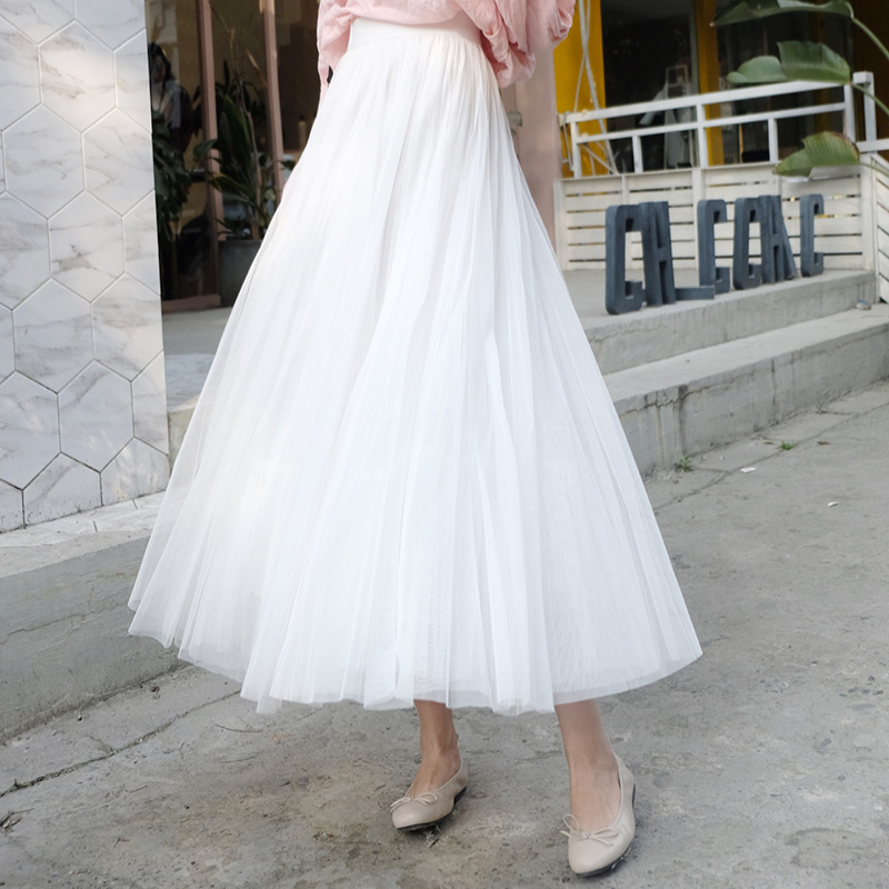 Picture of Veil Skirt Women's Skirt Spring and Autumn 2024 New Solid Color Slim A- line Skirt Mid-length Gauze Skirt