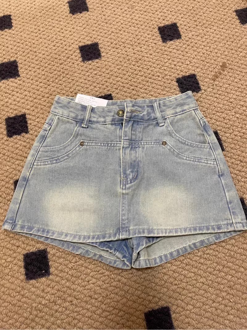 Light Color Retro Washed Spice Girl Denim Skirt Women's Summer High Waist Slimming A- line Hip Skirt Pants