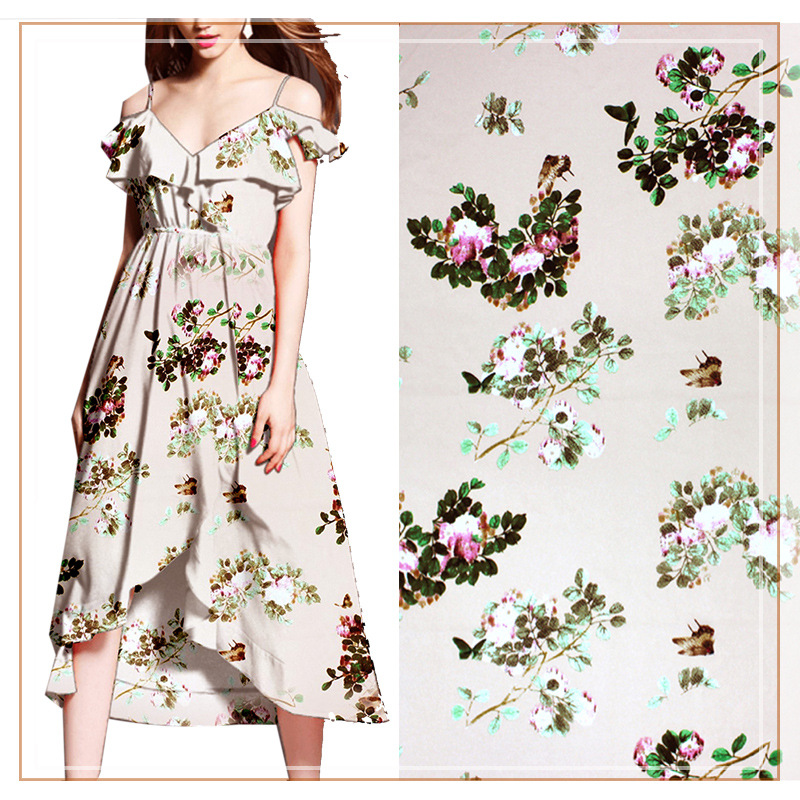 Polyester chiffon beads printed fabric drape thin clothing women's dress shirt fashion new floral fabric