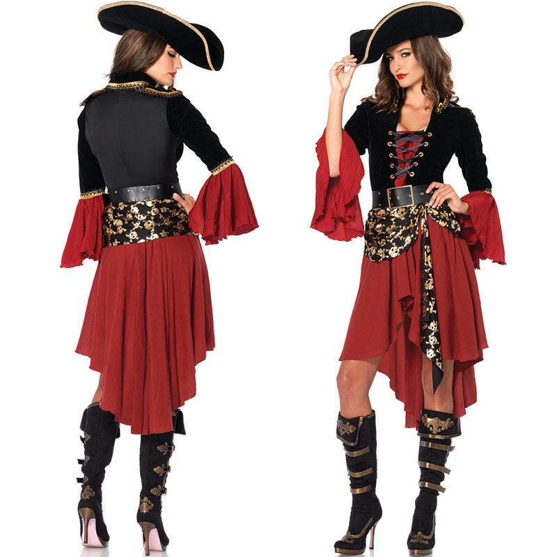 Halloween Costume Gothic Elegant Queen Suit 2018 New Caribbean Pirates Suit Women's Devil Suit