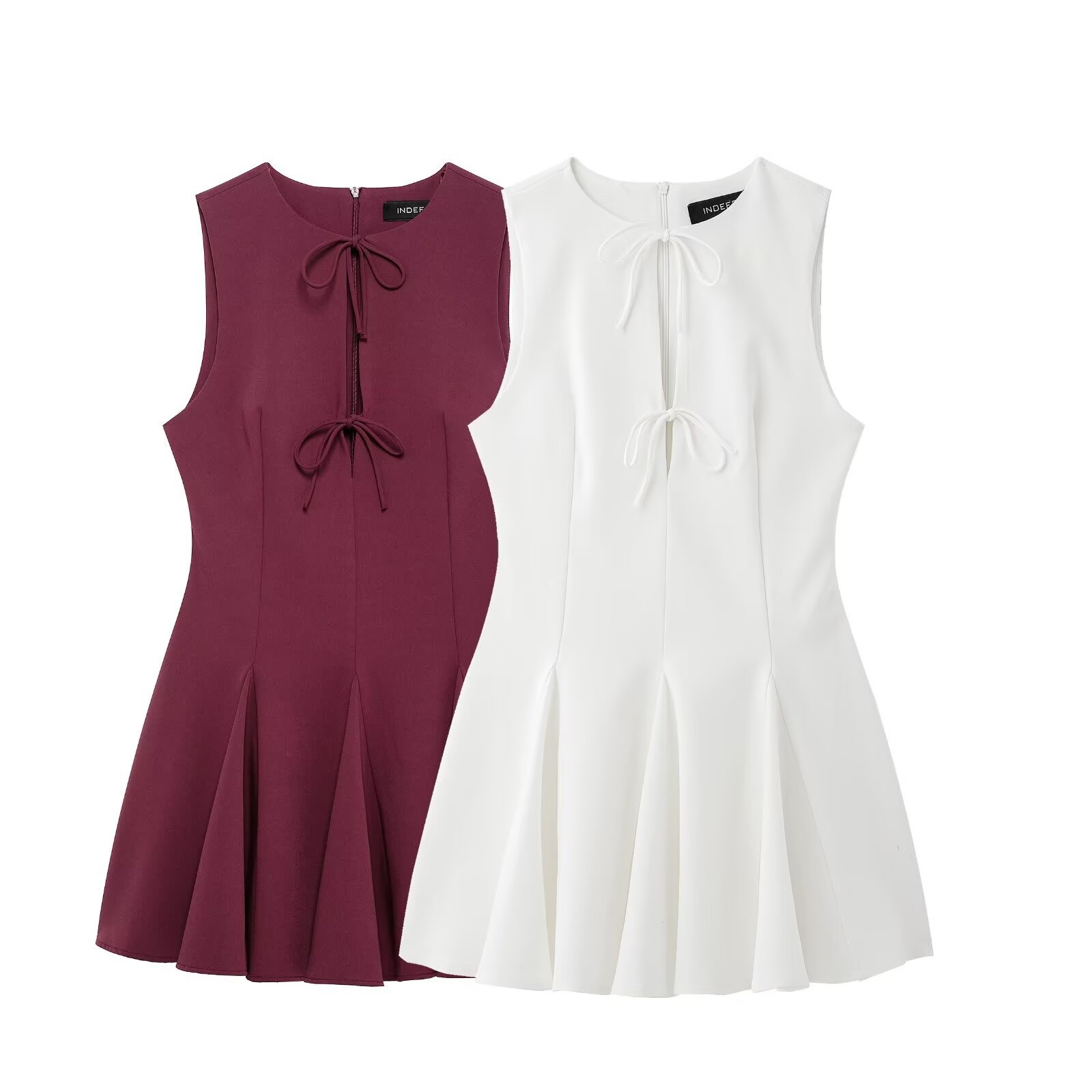 ZA cross-border women's clothing wholesale European and American style early spring new round neck lace-up sleeveless slim dress 4661316