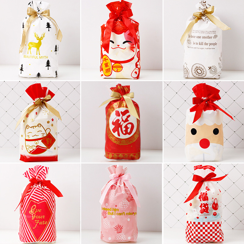 2025 New Christmas and New Year Gift Drawstring Bags Candy Baking Bags Cute Gift Packaging Drawstring Bags 50 Pieces
