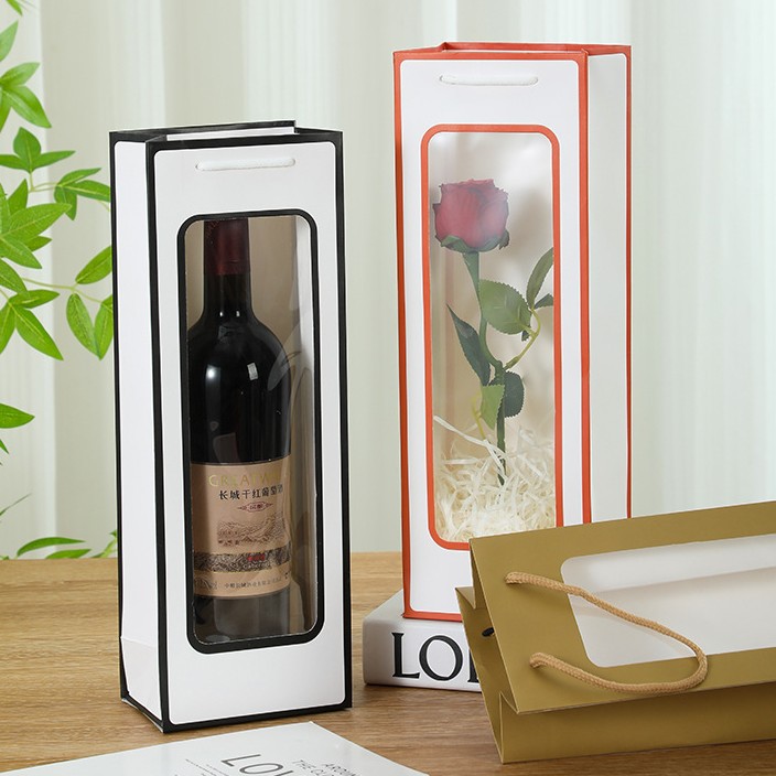 Transparent window red wine bag single red wine portable packaging bag 38 flower packaging bag paper bag