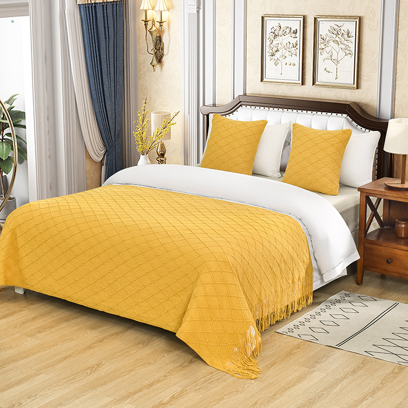 Bedside Towel B&B Apartment Bedside Decoration Sofa Towel American Hotel Bed Cover Knitted Bedside Blanket Hotel Bed Flag