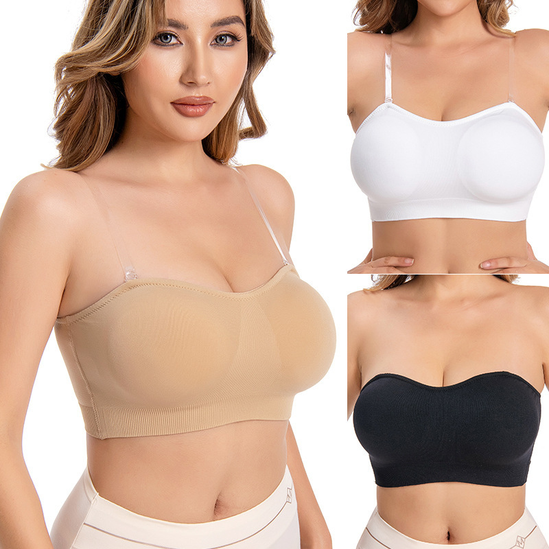 Strictly selected plus size women's strapless bra padded tube top bra non-slip silicone seamless wireless tube top bra