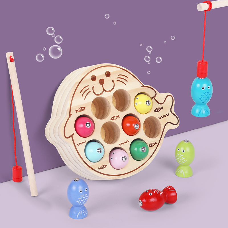Picture of cpc children's educational toys magnetic kitten fishing games concentration training wooden fishing magnetic toys