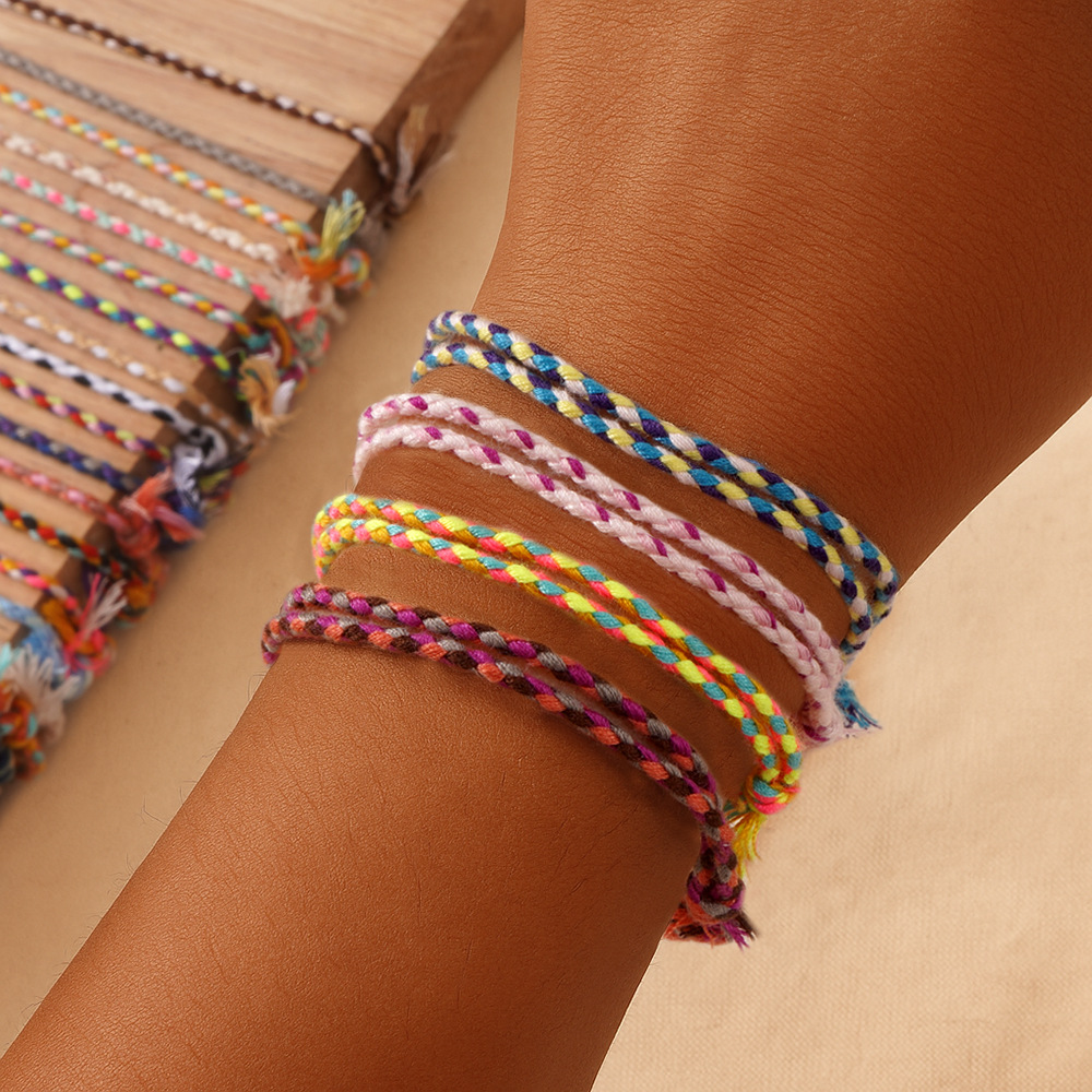 Bohemian Style Cotton Rope Braided Trendy Bracelet Bracelet for Men and Women Summer Beach Colorful Hand-Rubbed Friendship Rope Bracelet