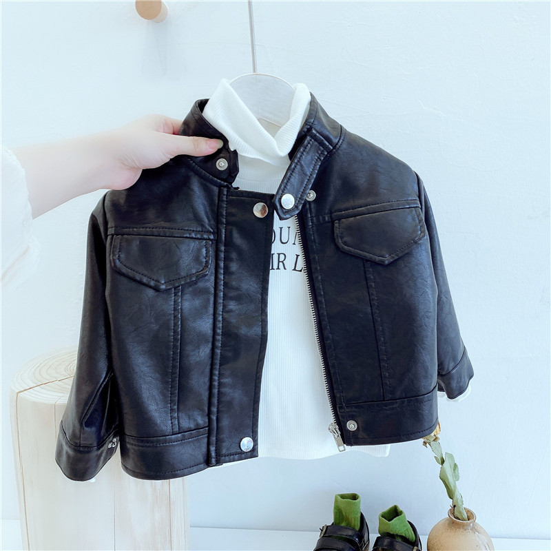 Autumn and Winter Boys and Girls Leather Clothing Slim-fit Children's Baby Handsome Casual Motorcycle Leather Jacket Children's Western Style Jacket
