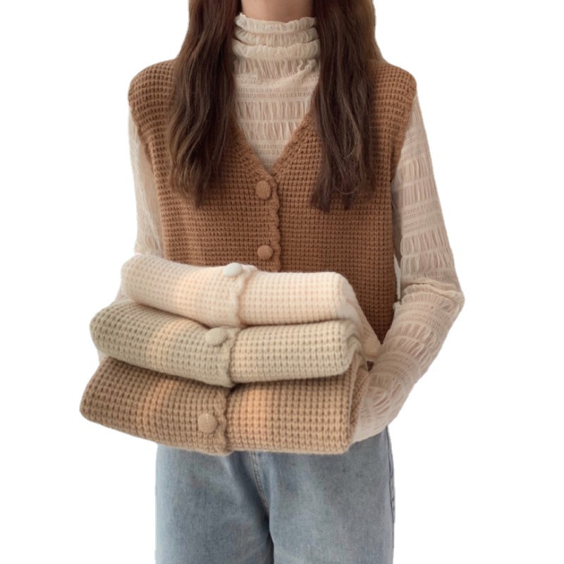 Picture of V-Neck Knitted Vest Women's Spring and Autumn 2024 New Loose Retro Waistcoat Sweater Jacket Sleeveless Top