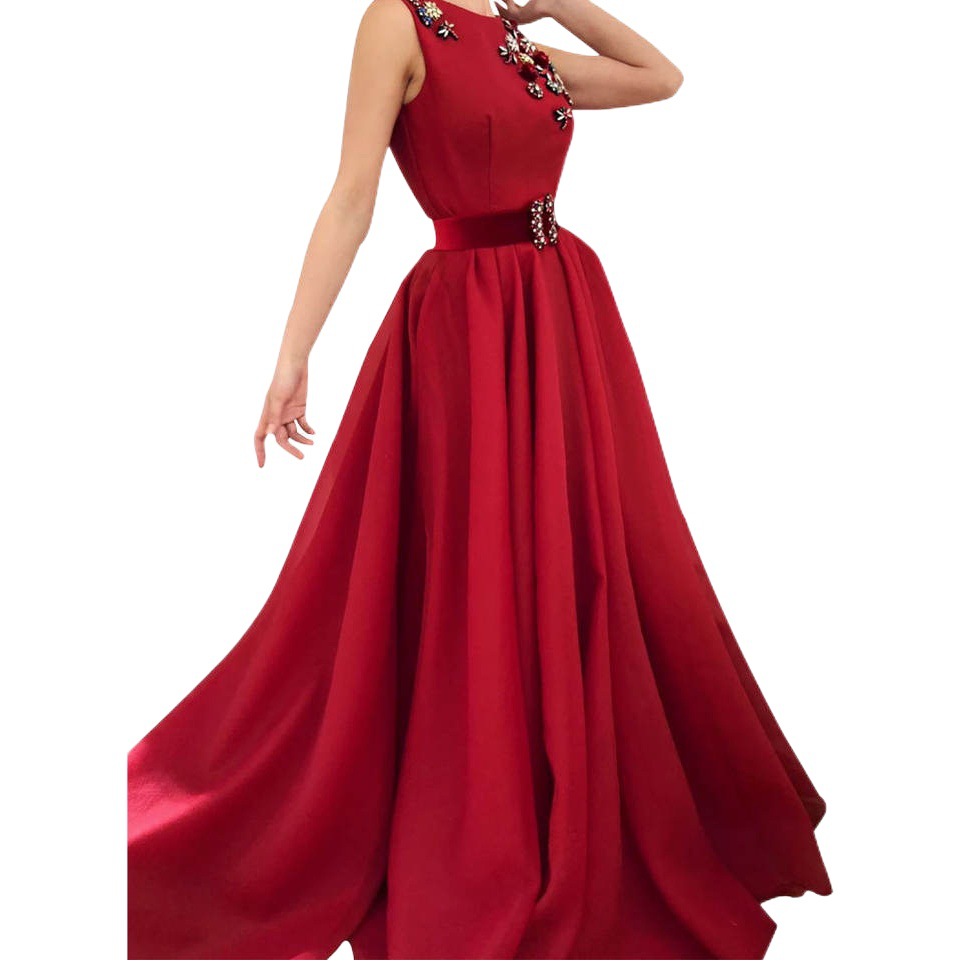Cross-border Amazon festive red slim-fit sleeveless banquet performance host evening dress bridesmaid daily dress