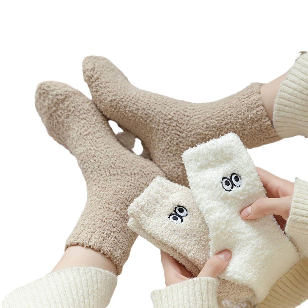 Women's Slippers, Home Velvet Socks, Coral Velvet Non-Shedding Autumn Sleep Socks, Thick Floor Socks, Eye Socks