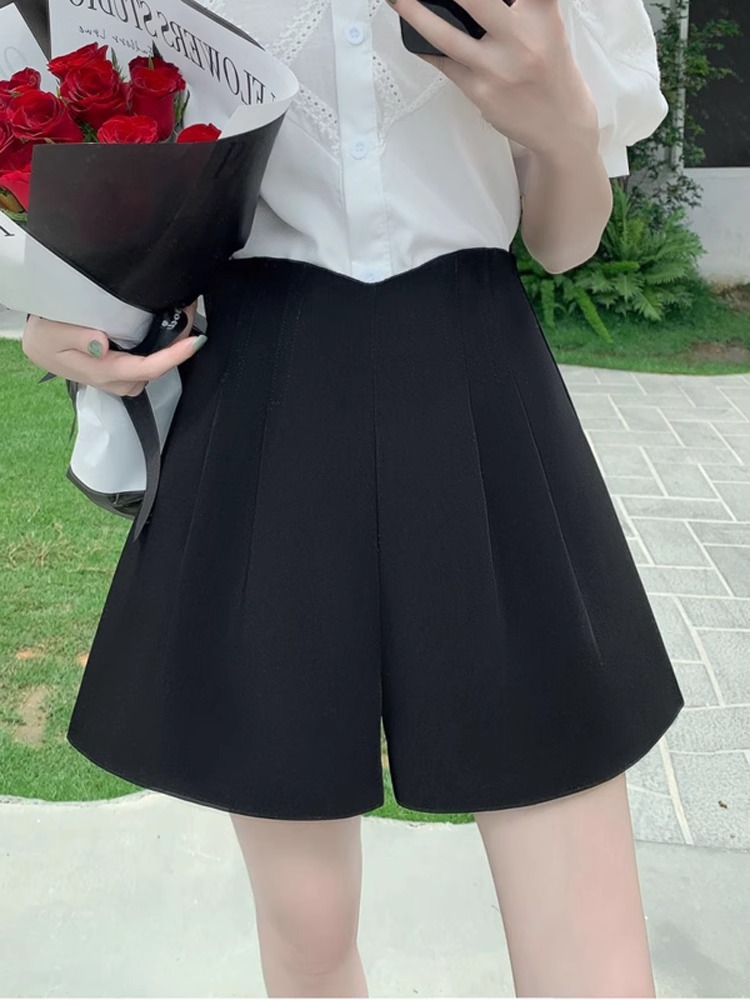 High Waist Black Suit Shorts Women's Summer 2024 New A- line Women's Pants Wide Leg All-match Fashion Shorts Slim Look