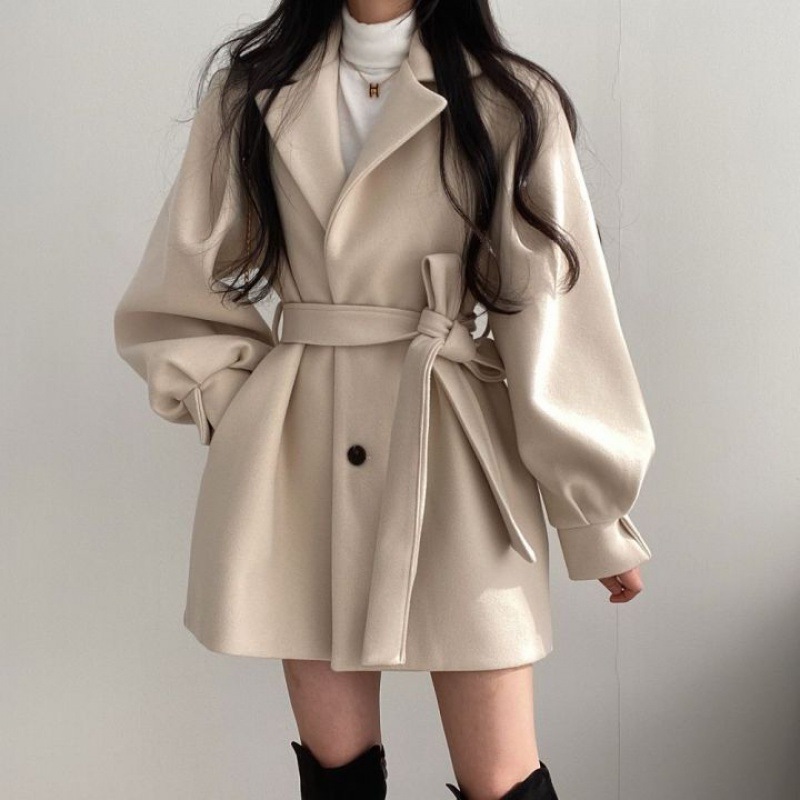 Picture of 2024 New Autumn and Winter Wear Strap Elegant Small Men's Dress Collar Hepburn Style Mid-length Woolen Coat Jacket