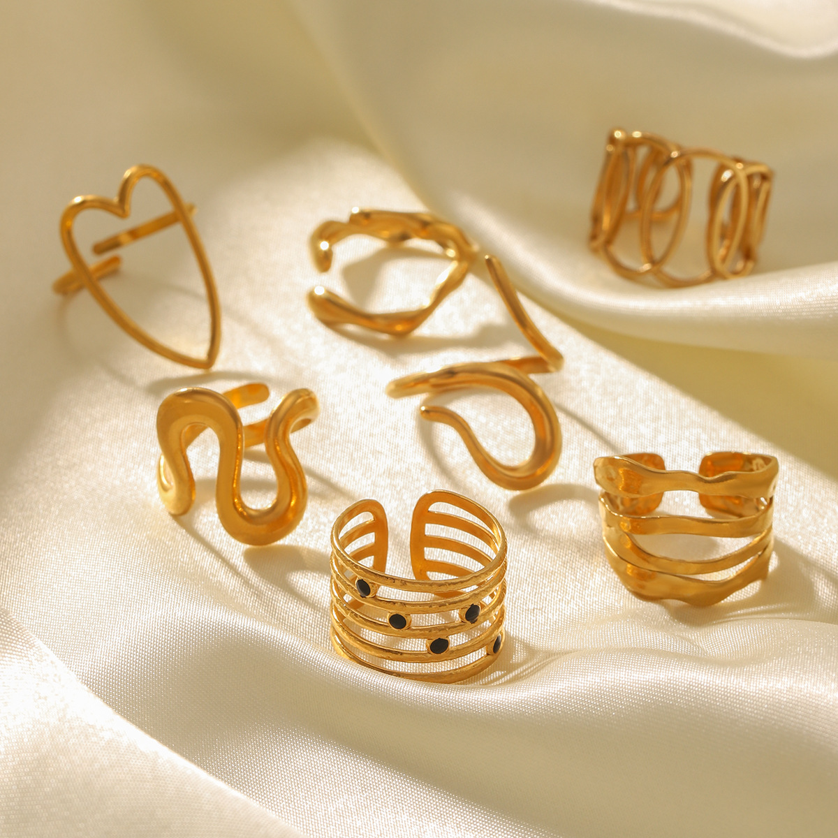 Ins European and American Stainless Steel Ring Opening Non-Fading Ring Niche Design 18K Gold-Plated Hand Jewelry Titanium Steel Ring