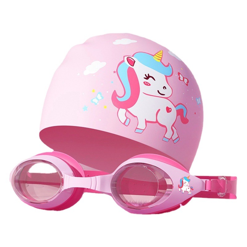 Children's swimming goggles boys and girls waterproof anti-fog HD swimming goggles goggles professional diving equipment swimming cap set