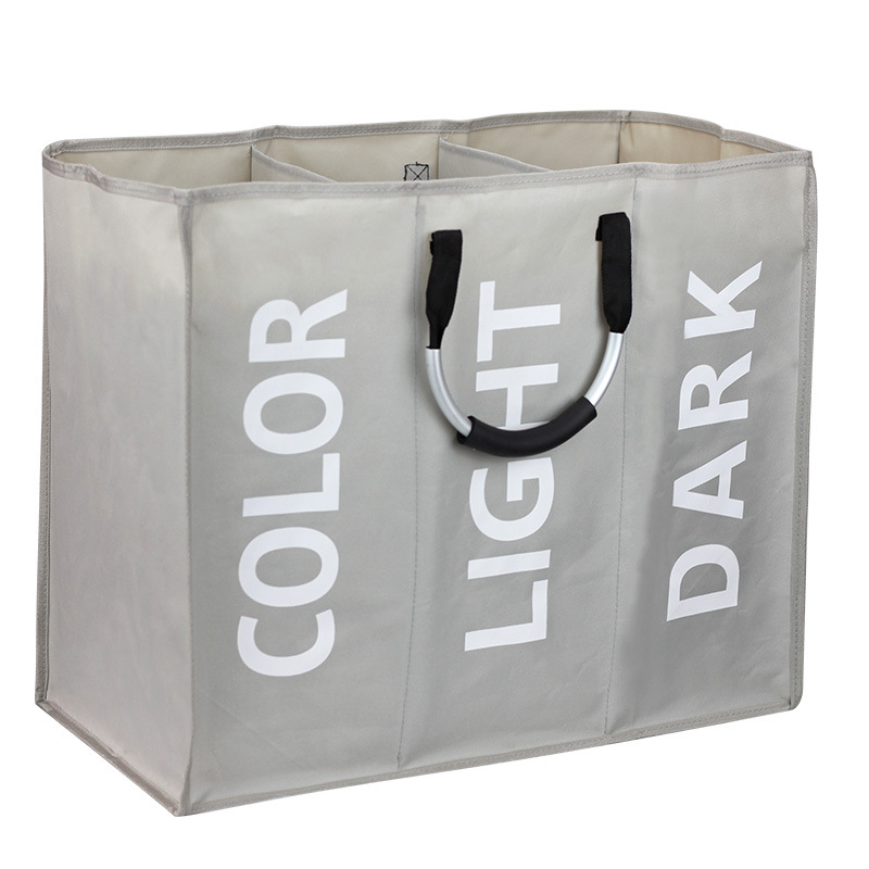 Three-Compartment Oxford Cloth Laundry Bag with Aluminum Handle, Shopping Bag Manufacturer, In-Stock Dirty Clothes Basket, Amazon Dirty Clothes Storage