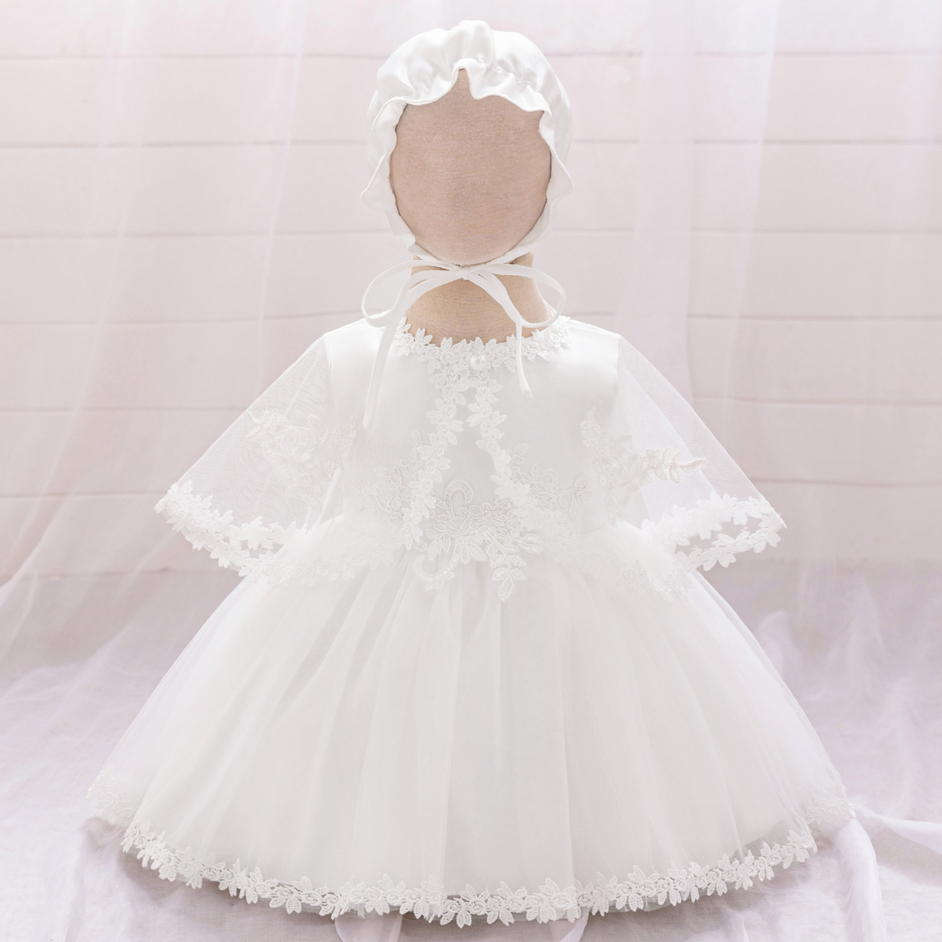2025 New Girls' Princess Dress Lace Lace dress Cloak Girls' Dress One Year Old Wash Dress Children's Clothing