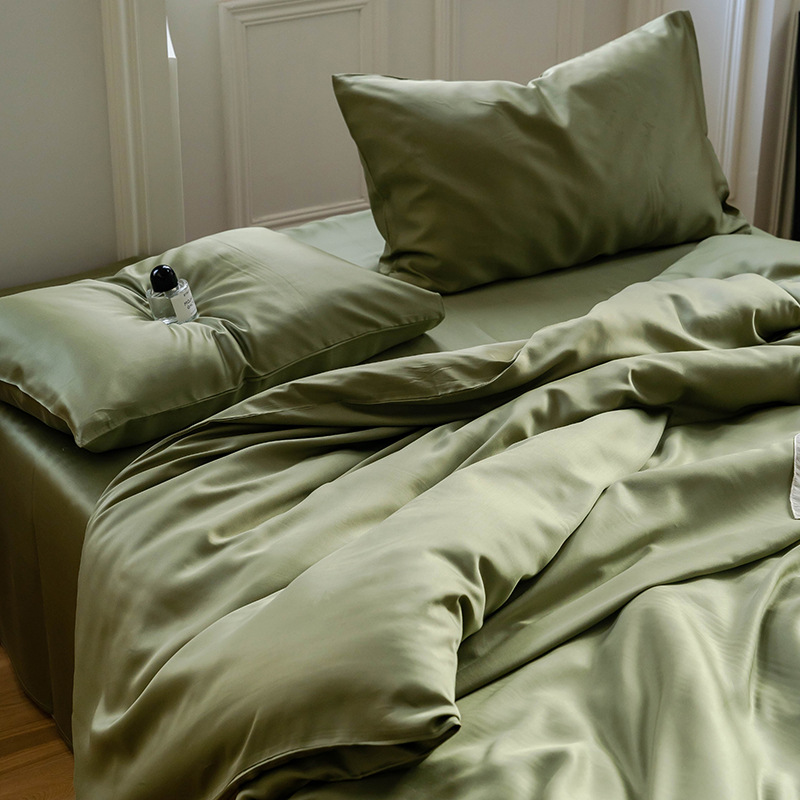 60 Lanjing Tencel Four-piece Set Class A Summer Solid Color Bed Sheet Quilt Cover Nantong Bedding Quilt Cover Three-piece Set
