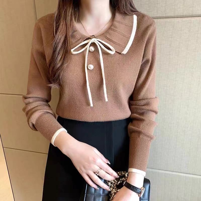 Picture of 2024 Spring and Autumn New Easiest for Match Doll Collar Bottoming Shirt Women's Long Sleeve Sweet Pullover Sweater with Knitted Sweater Top