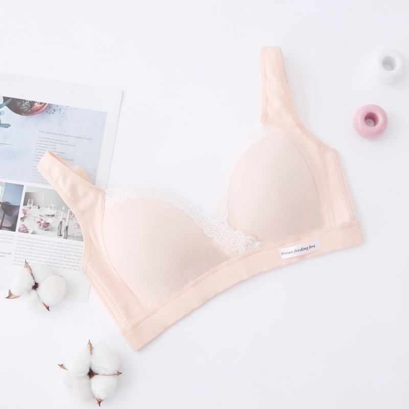 Picture of Nursing Bra Cross-Shaped Lace No Steel Ring Comfortable Push-Up Pregnancy and Postpartum Convenient Breastfeeding Nursing Bra Thin