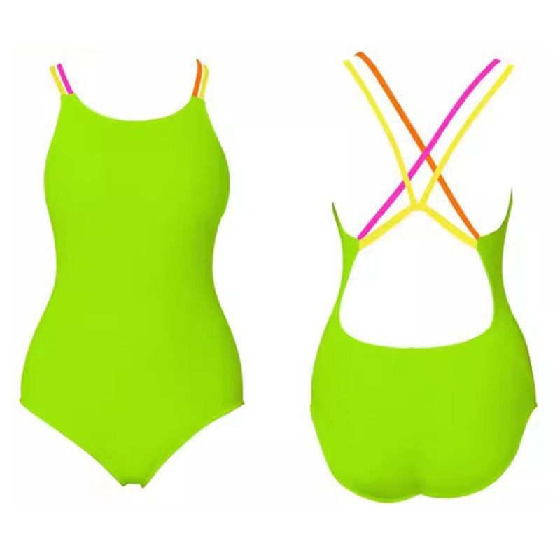 Double-layer multi-color shoulder strap one-piece competitive swimsuit women's professional sports training mid-low cross belly-covered slimming plus size