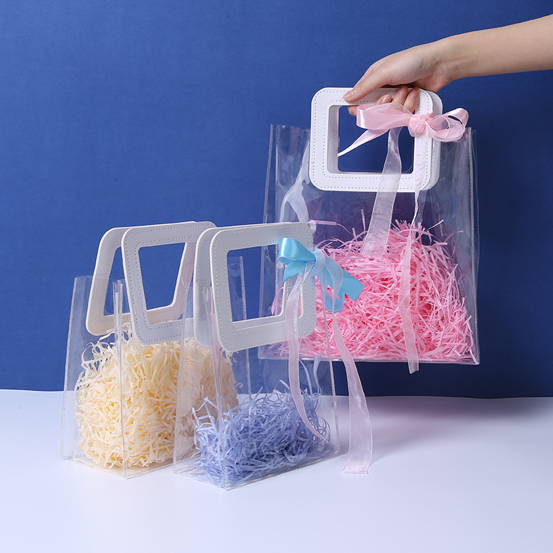 PVC Transparent Handheld Gift Bag Handheld Gift Bag Internet Celebrity Birthday Gift Wedding High-end Gift Packaging Storage Bag