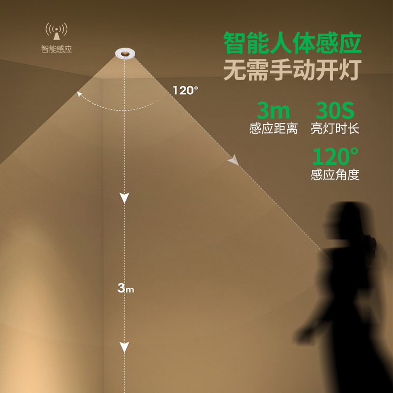 Picture of Daguanyuan Embedded Spotlight Human Body Sensor Entrance Corridor Aisle Balcony Ceiling Anti-Dazzle No Main Light 406L
