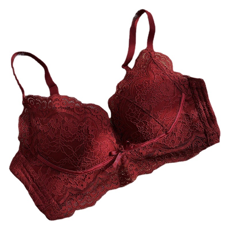 Benmingnian Red Underwear suit Women's Small Chest Push-up Bra without Steel Rings
