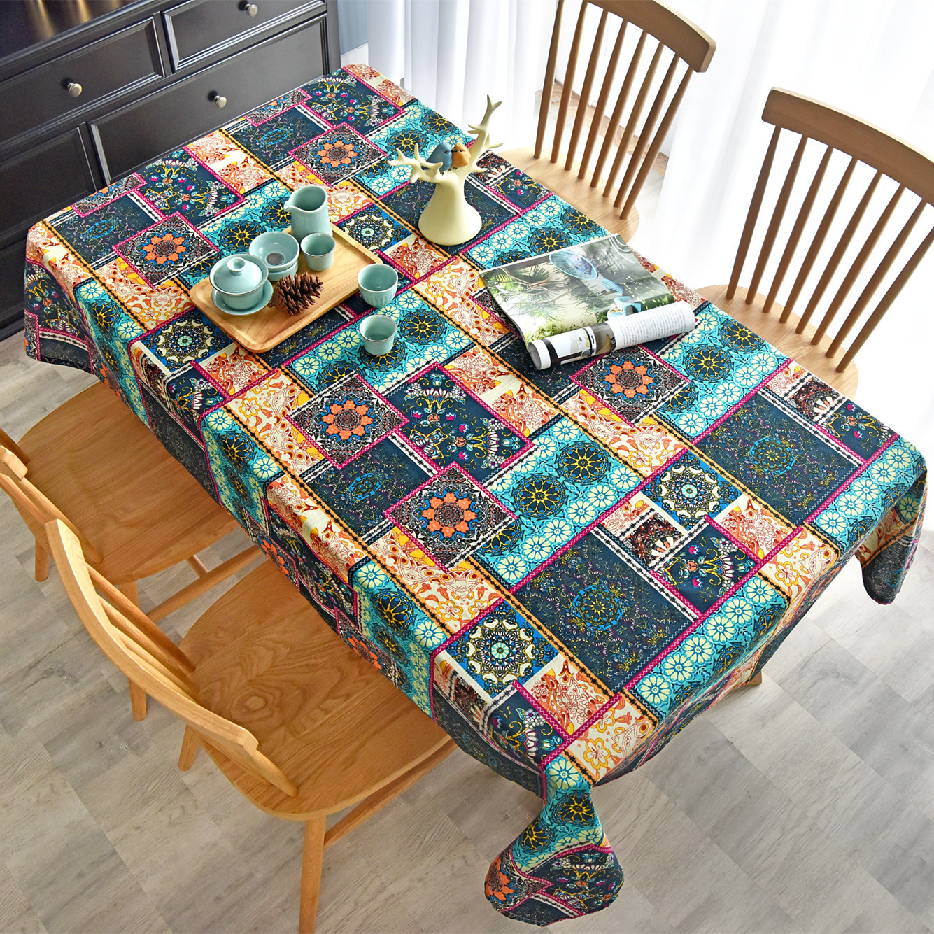 Picture of Hemp Cotton Digital Printing Fabric Floral Fabric Pastoral Style Fabric Ethnic Style Vintage Floral Skirt dress