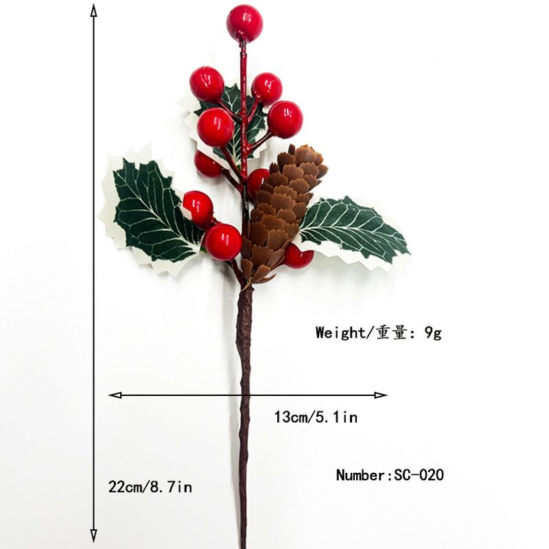 Picture of Cross-Border Christmas Simulation Pine Cone Branches Snowflake Pine Needles Berry Red Fruit Branches Holiday Decoration Cuttings Christmas Pine Needle Bouquet