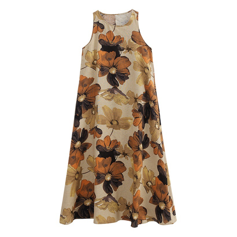 Simple fashion bohemian maxi dress summer New plus size sleeveless round neck printed midi dress dress