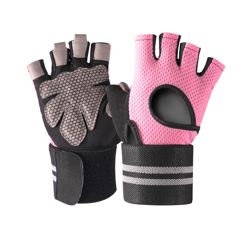 Shiwei new cross-border new fitness half finger riding gloves mesh breathable extended wrist strap a generation of hair
