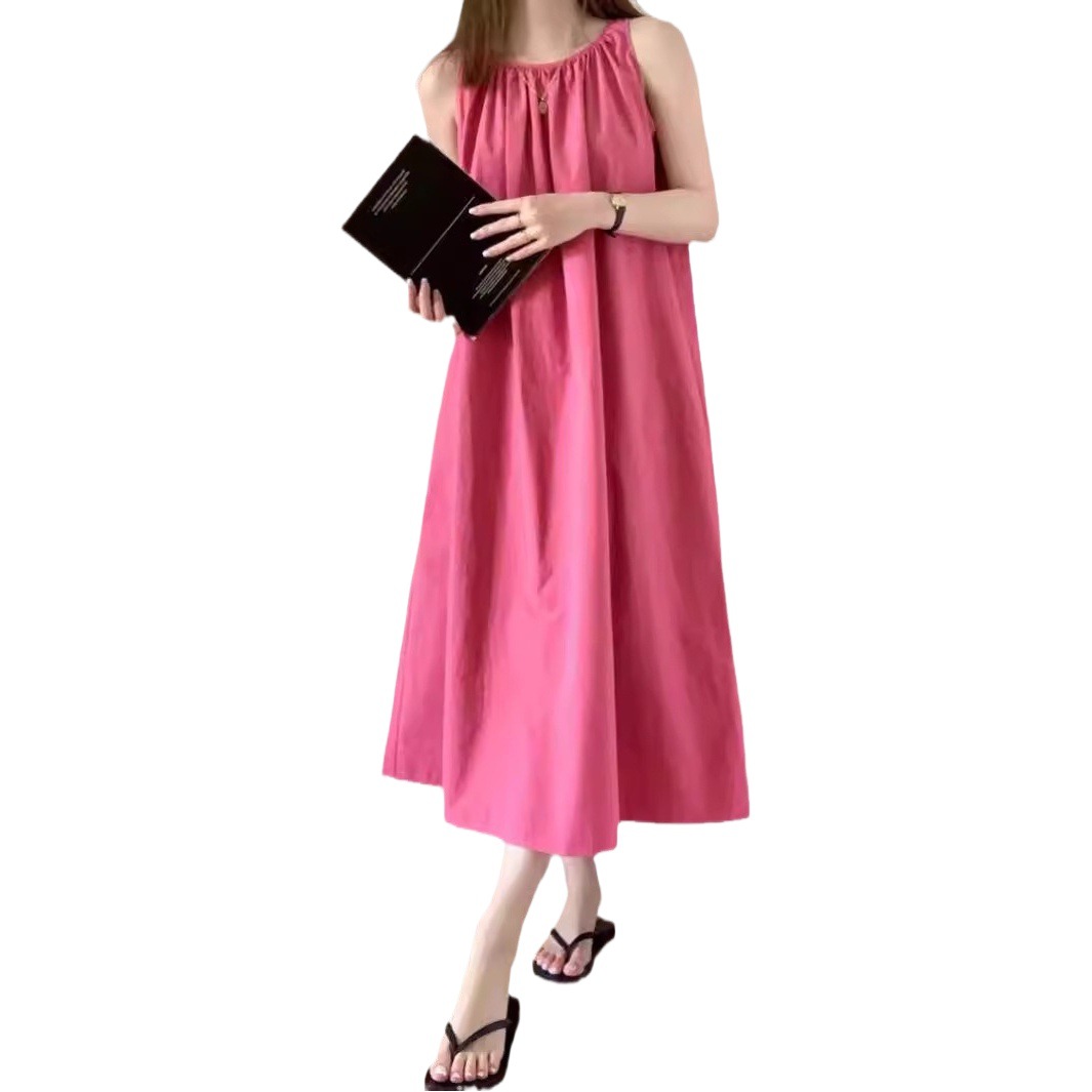 French Style Tea Break Sleeveless Sling dress Women's Summer New Elegant Loose White Raspberry Red Vest Long Skirt
