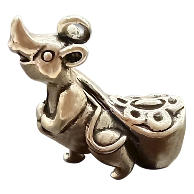 Brass Zodiac Mouse Money Keychain Pendant Car Interior Decoration Mouse Back Money Bag Pendant Creative
