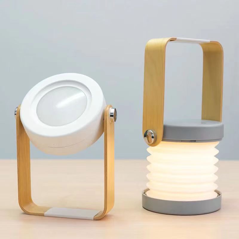 Lantern lamp foldable retractable night light USB wooden handle outdoor camping bedroom bedside eye protection atmosphere table lamp